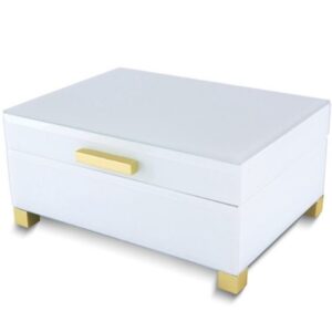 WHITE GLASS TOP WOOD JEWELRY BOX